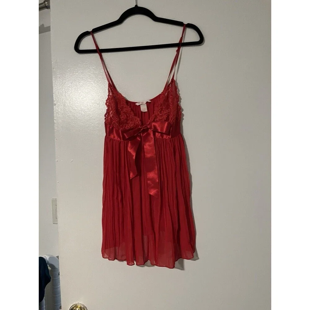 Vtg Victoria’s Secret Lingerie Red‎ Sheer Lace Satin Bow Sexy Women’s Sz M